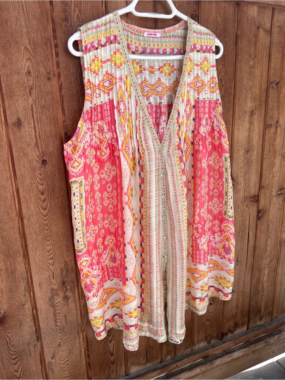 Johnny Was Pintuck V-Neck 100% Silk Akris Tunic Size L - Picture 3 of 11